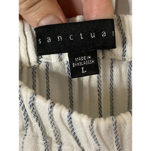 Sanctuary blue & white striped off shoulder top Linen blend size L - Picture 8 of 10